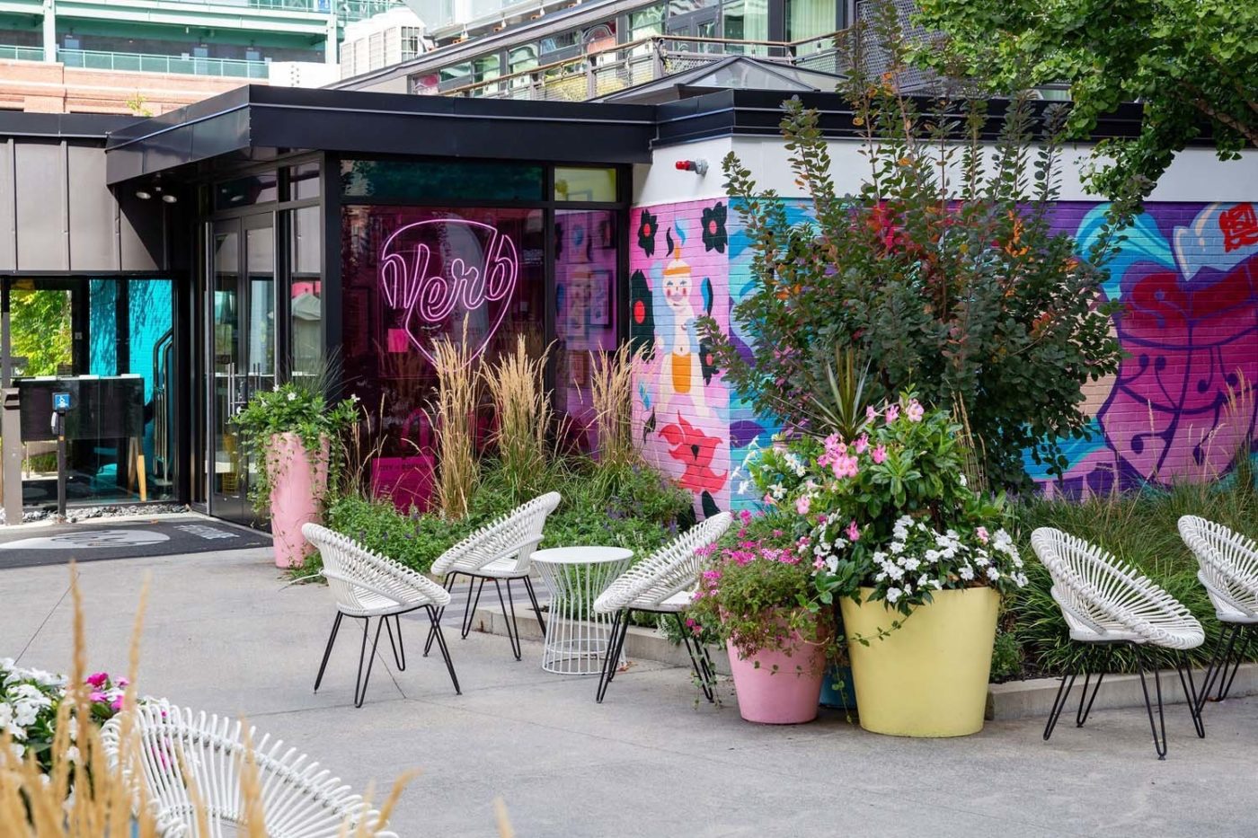 Patio outside Verb Hotel near Boston Fenway Park
